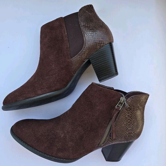Vionic Suede Ankle Booties 322 Anne Java  Brown 10 NEW Snake Zip - Picture 10 of 16